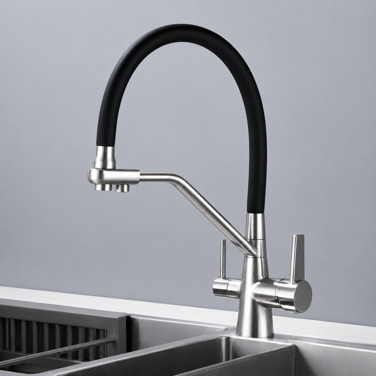 Brass High-Arc 3-Way Kitchen Faucet with Separate Purified Water Outlet