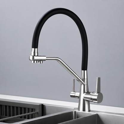 Brass High-Arc 3-Way Kitchen Faucet with Separate Purified Water Outlet