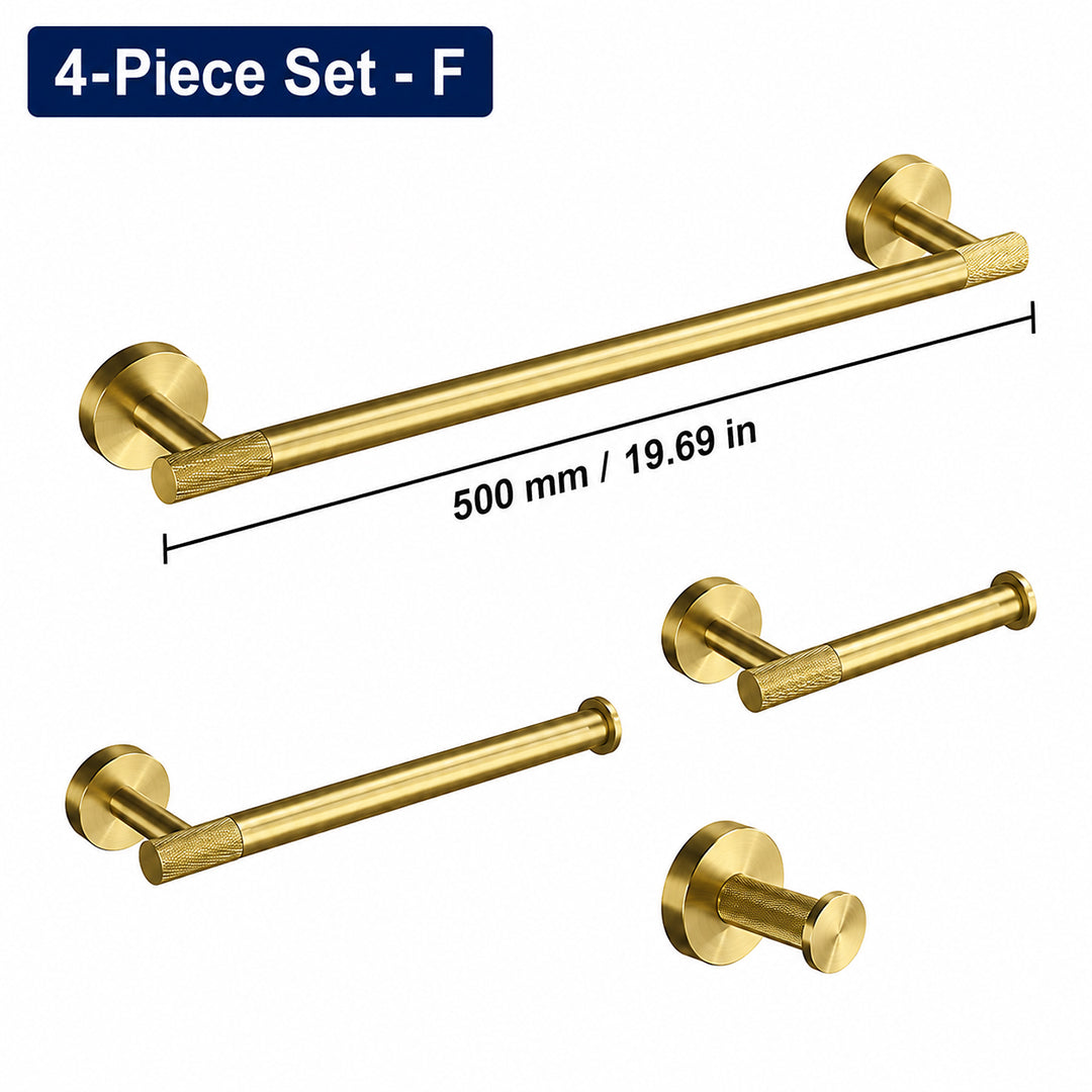 Brushed Gold Wall-Mounted Bathroom Hardware Set with Towel Bars, Shelf & Accessories