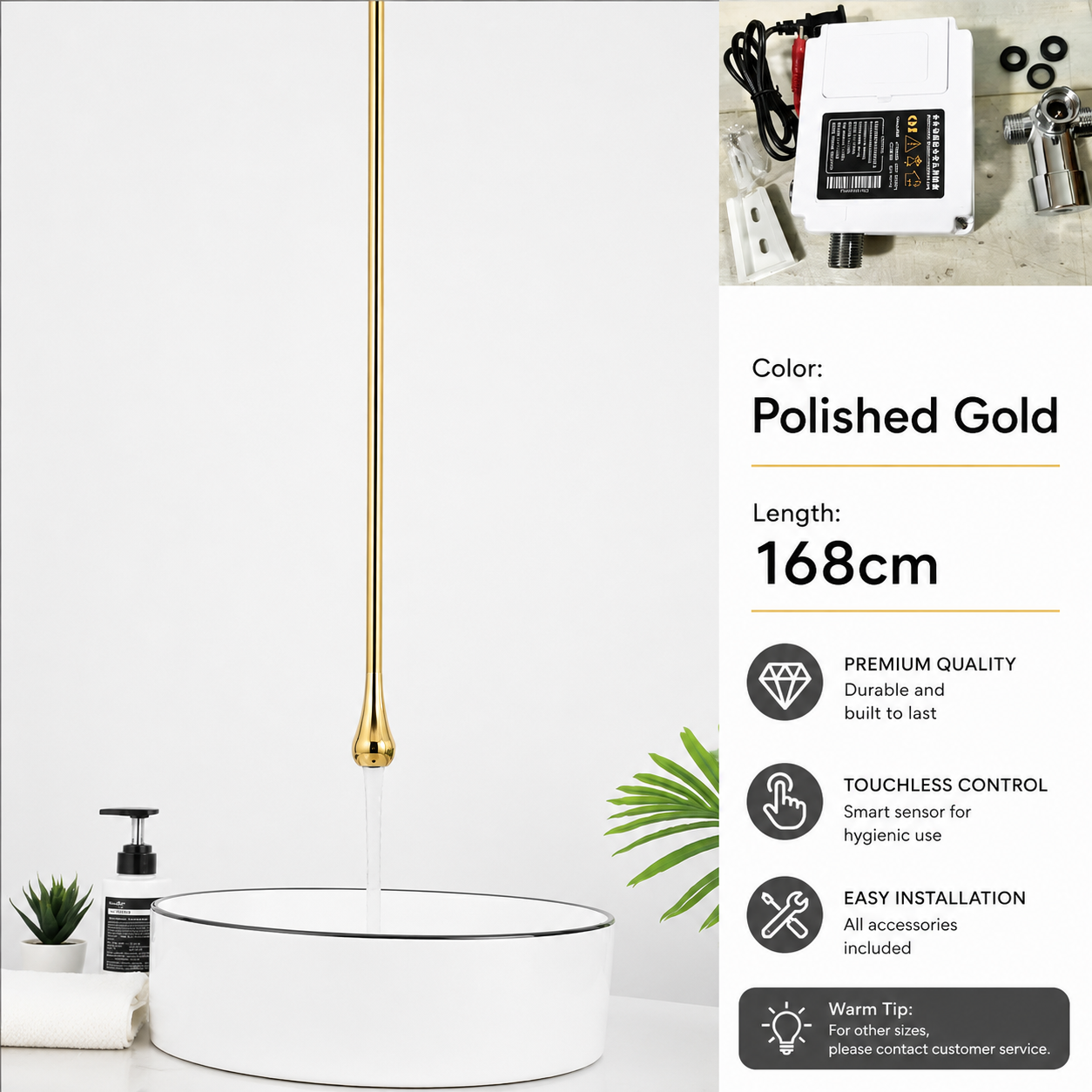 Luxury Smart Sensor Hanging Faucet – Custom Length Touchless Basin Faucet for Modern Bathroom Sink