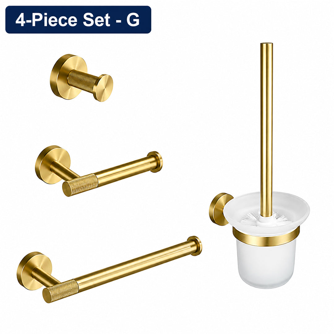 Brushed Gold Wall-Mounted Bathroom Hardware Set with Towel Bars, Shelf & Accessories