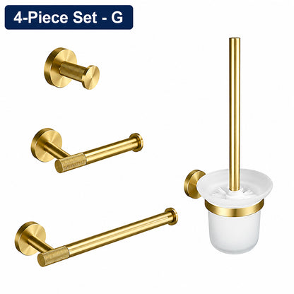 Brushed Gold Wall-Mounted Bathroom Hardware Set with Towel Bars, Shelf & Accessories