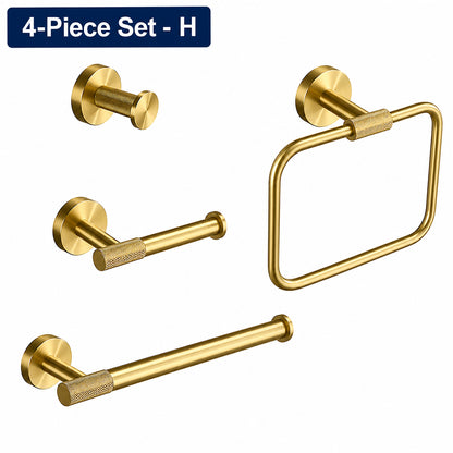 Brushed Gold Wall-Mounted Bathroom Hardware Set with Towel Bars, Shelf & Accessories