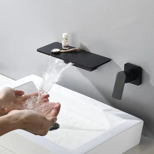 Brass Wall-Mounted Basin Faucet  Modern Waterfall Luxury Bathroom Sink Faucet