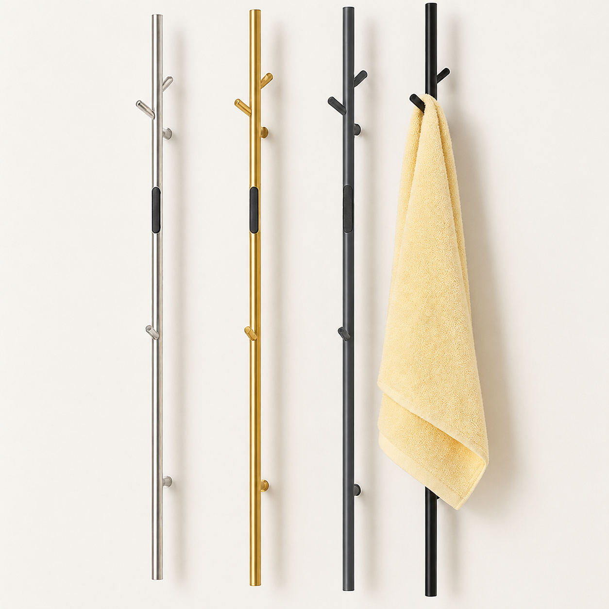 Smart Electric Heated Towel Rack with Hooks – Modern Wall Mounted Towel Warmer