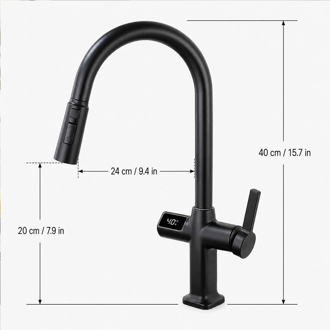 Digital Display Pull-Out Kitchen Faucet with 3 Spray Modes