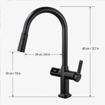 Digital Display Pull-Out Kitchen Faucet with 3 Spray Modes