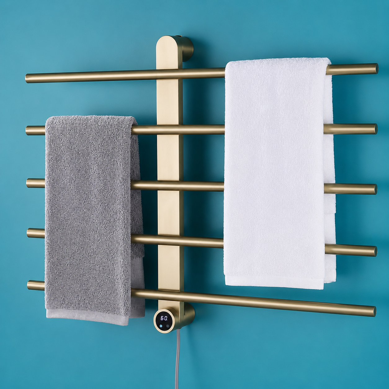 Wall-Mounted Electric Heated Towel Rack with Digital Temperature Control 5 Bars
