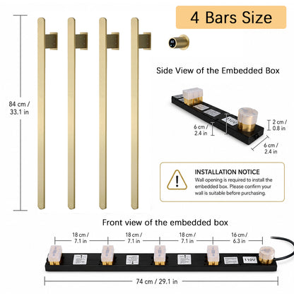 Smart Stainless Steel Heated Towel Rack Bathroom Towel Warmer -4 Bars