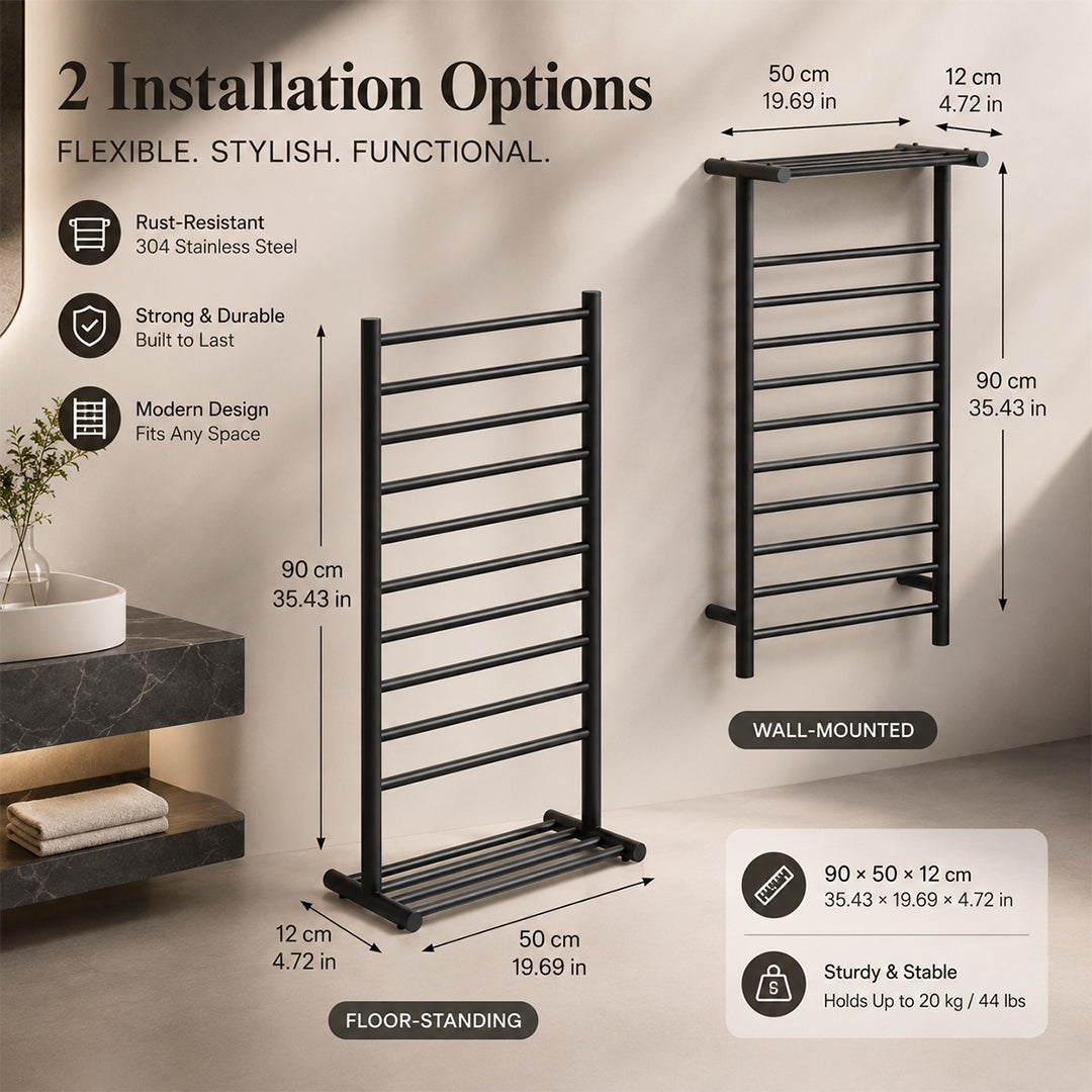 Wall-Mounted Stainless Steel Electric Heated Towel Rack with Top Shelf