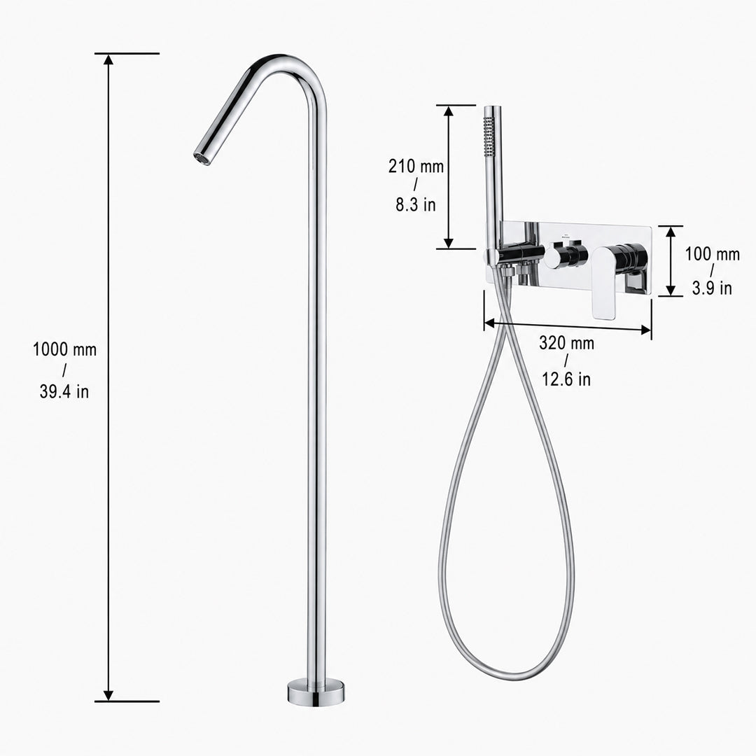 Concealed Installation Floor-Mounted Bathtub Faucet with Handheld Shower