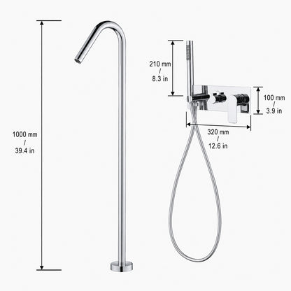 Concealed Installation Floor-Mounted Bathtub Faucet with Handheld Shower