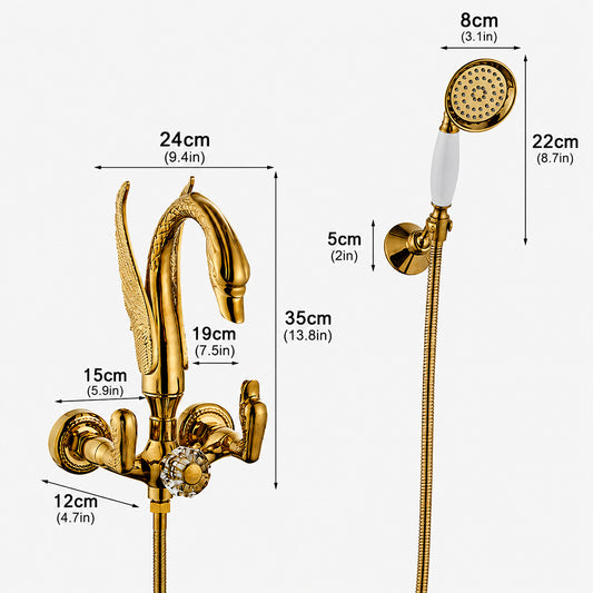 Luxury Wall Mounted Bathtub Faucet Swan Double Handle Bath Shower Faucet Water Tap