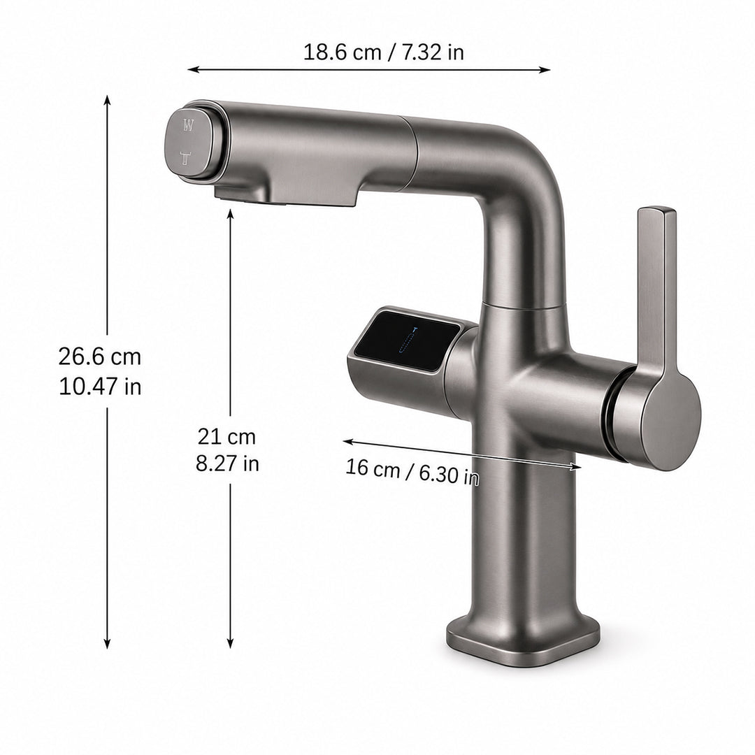 Digital Temperature Display Pull-Out Bathroom Faucet with Handheld Sprayer