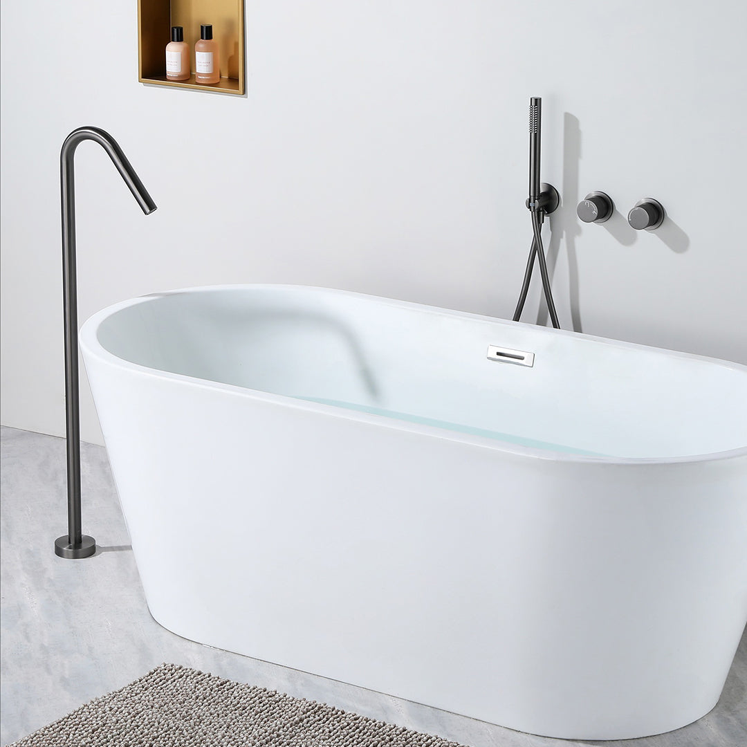 Floor-Mounted Bathtub Faucet with Concealed Controls and Handheld Shower