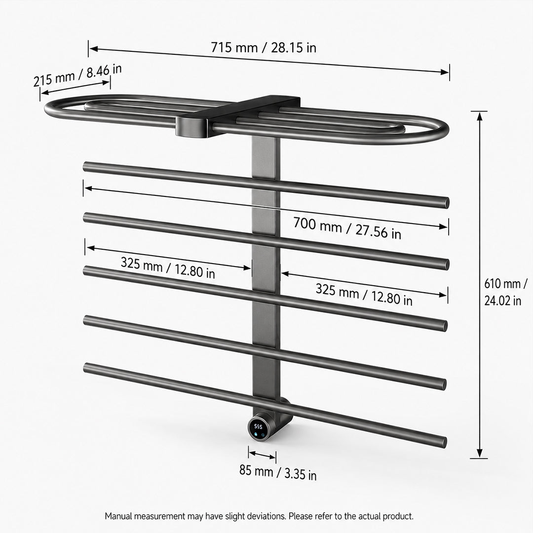 Wall-Mounted Heated Towel Rack with Storage Shelf & Digital Control