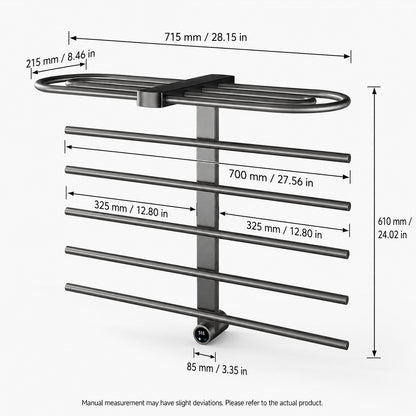 Wall-Mounted Heated Towel Rack with Storage Shelf & Digital Control