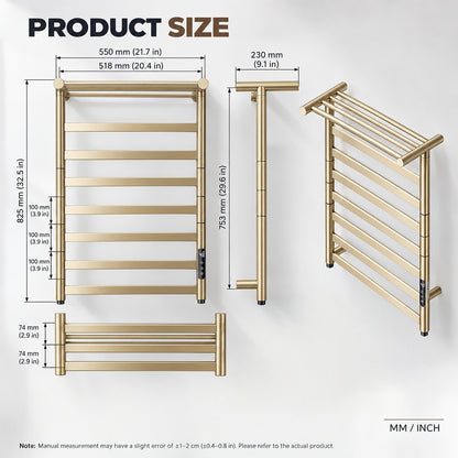 Electric Heated Towel Rack with Top Shelf & Rotating Bars – Plug-In Towel Warmer