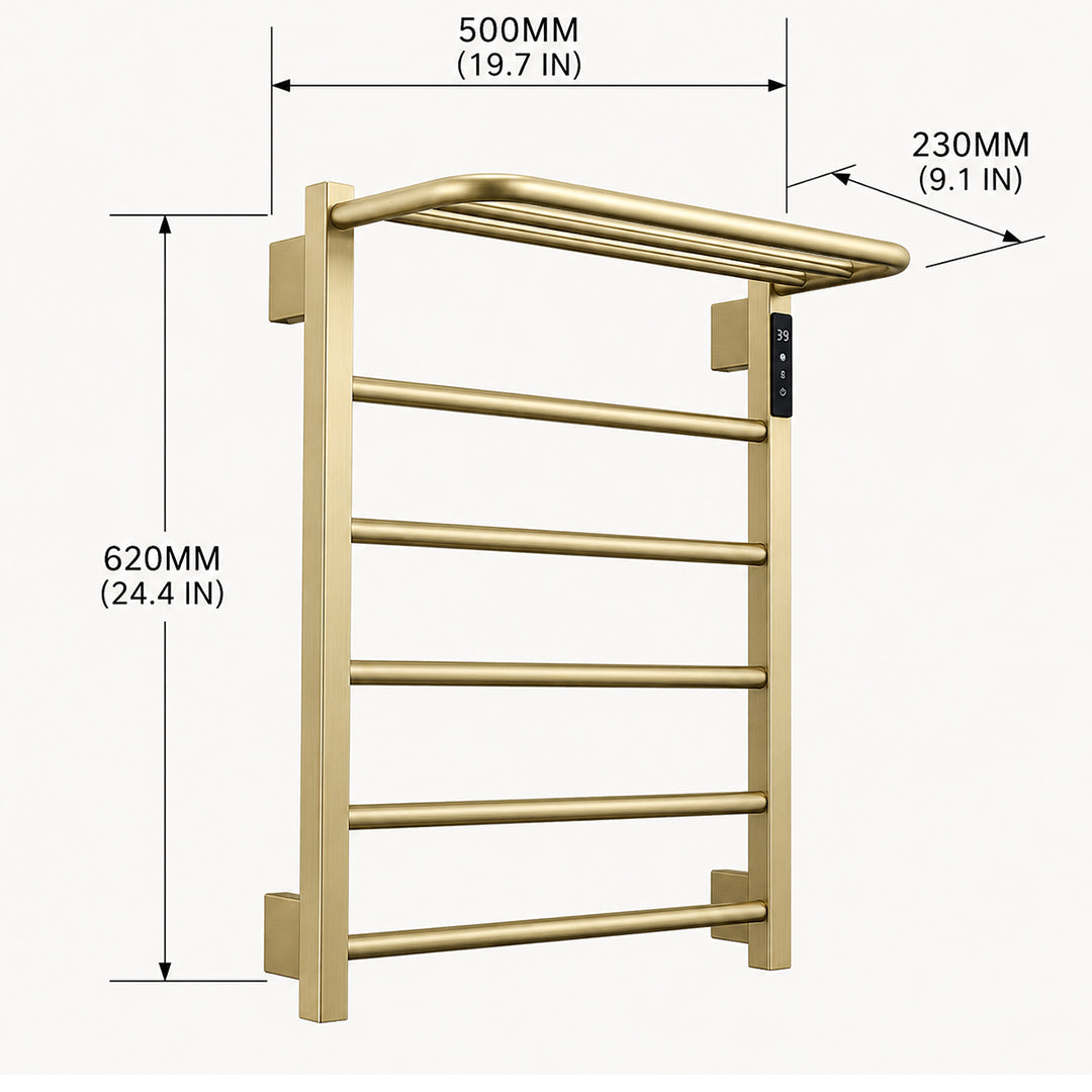 Wall Mounted Heated Towel Rack with Top Shelf, Timer & Temperature Control