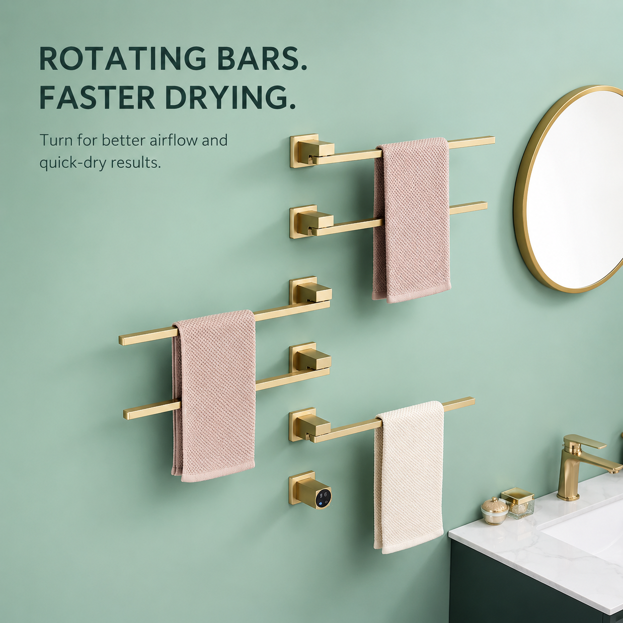 Swivel Electric Heated Towel Rack with Smart Timer