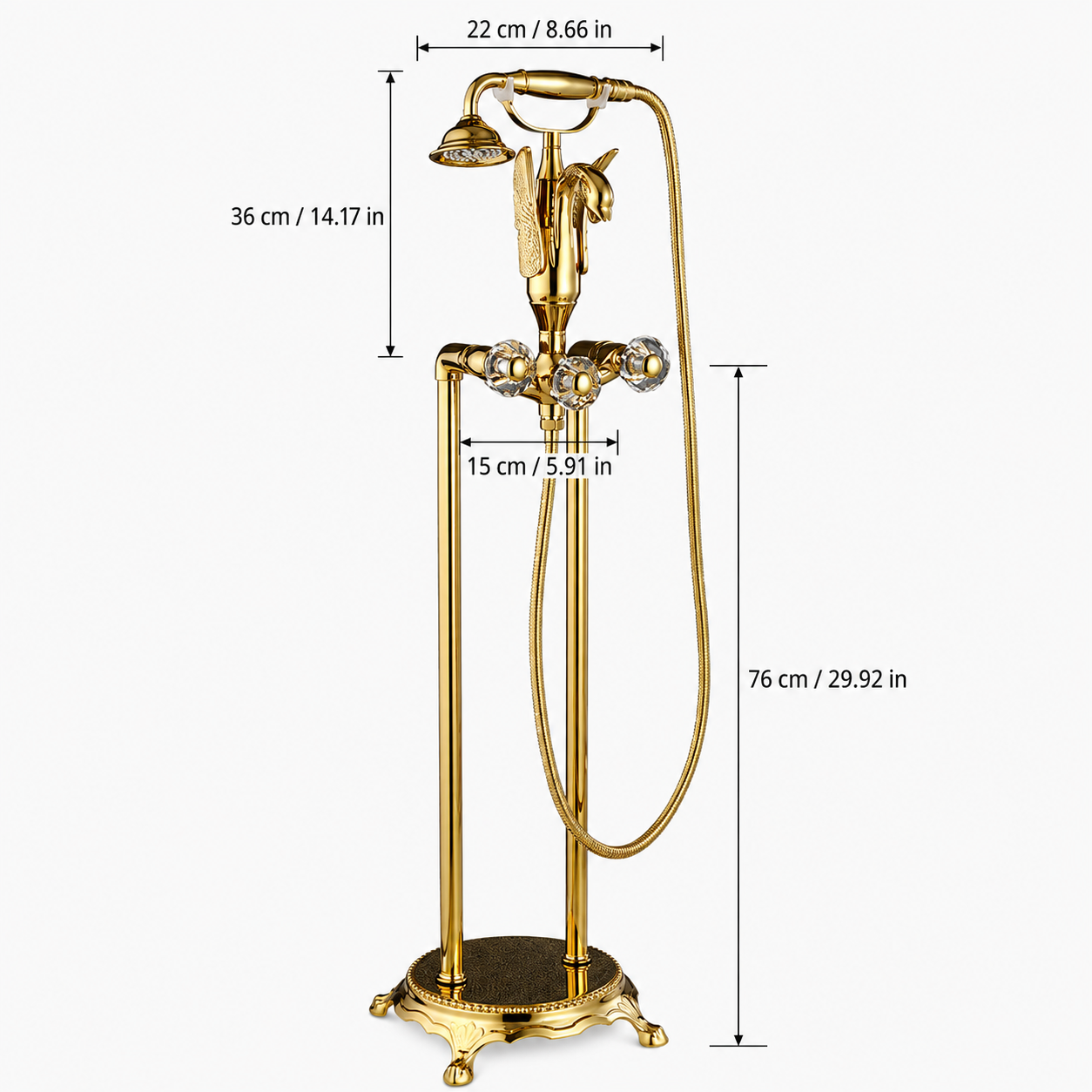 Luxury Swan Freestanding Bathtub Faucet with Handheld Shower  Polished Gold Finish