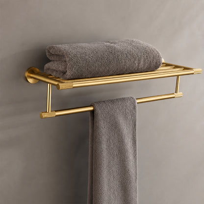 Brushed Gold Wall-Mounted Bathroom Hardware Set with Towel Bars, Shelf & Accessories