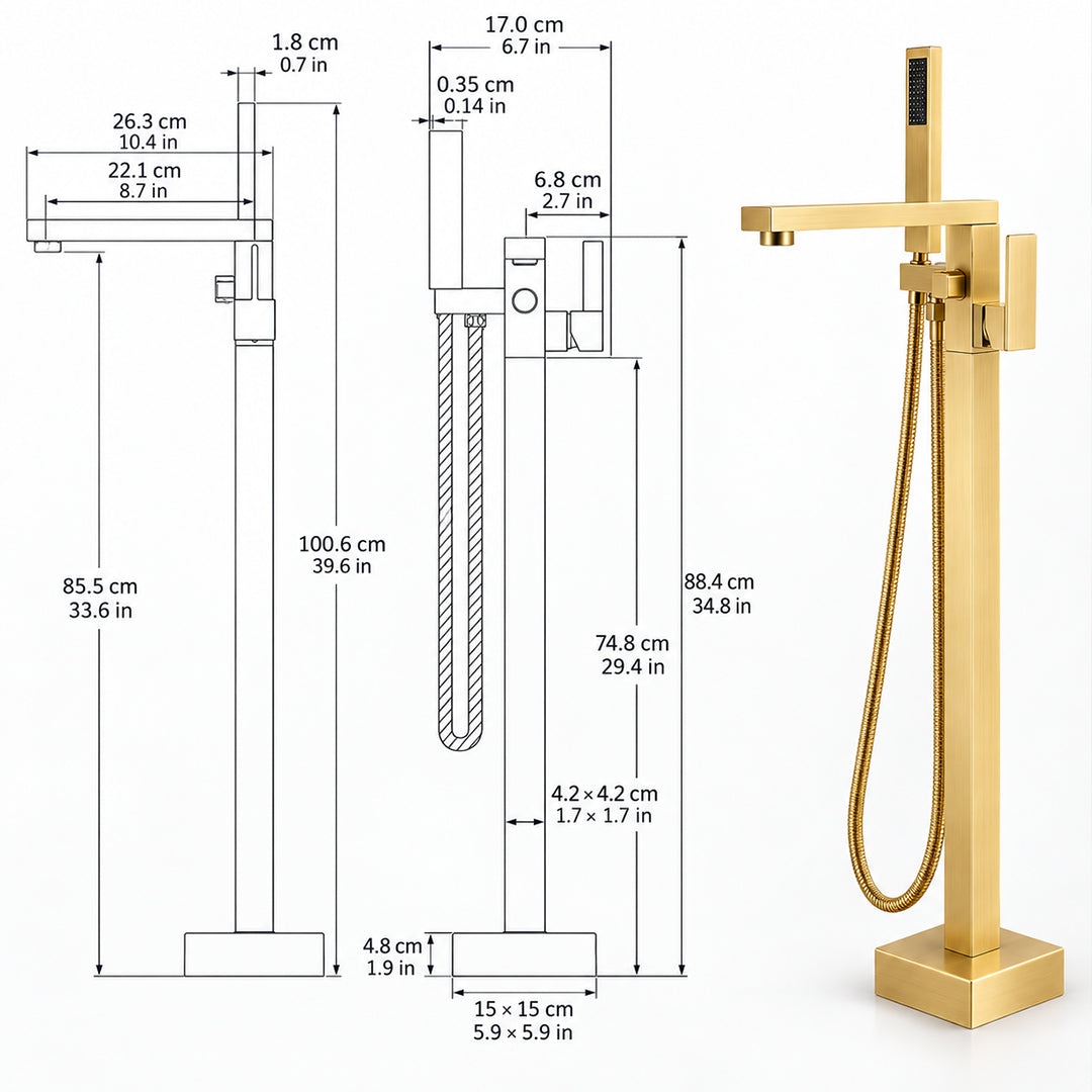 Bathroom Tub Faucet with Hand Shower Bathtub Faucet – Floor or Wall Inlet Installation