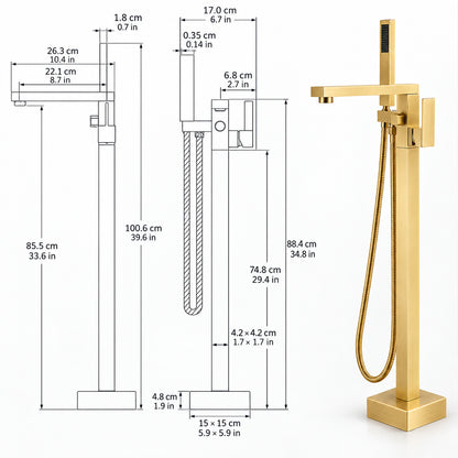 Bathroom Tub Faucet with Hand Shower Bathtub Faucet – Floor or Wall Inlet Installation