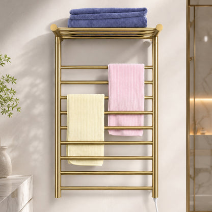 Wall-Mounted Stainless Steel Electric Heated Towel Rack with Top Shelf
