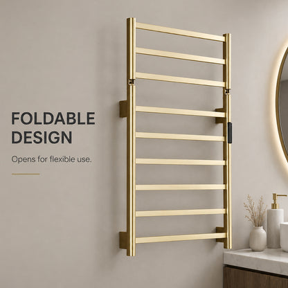 Stainless Steel Foldable Heated Towel Rack with Top Shelf, Timer & Temperature Control