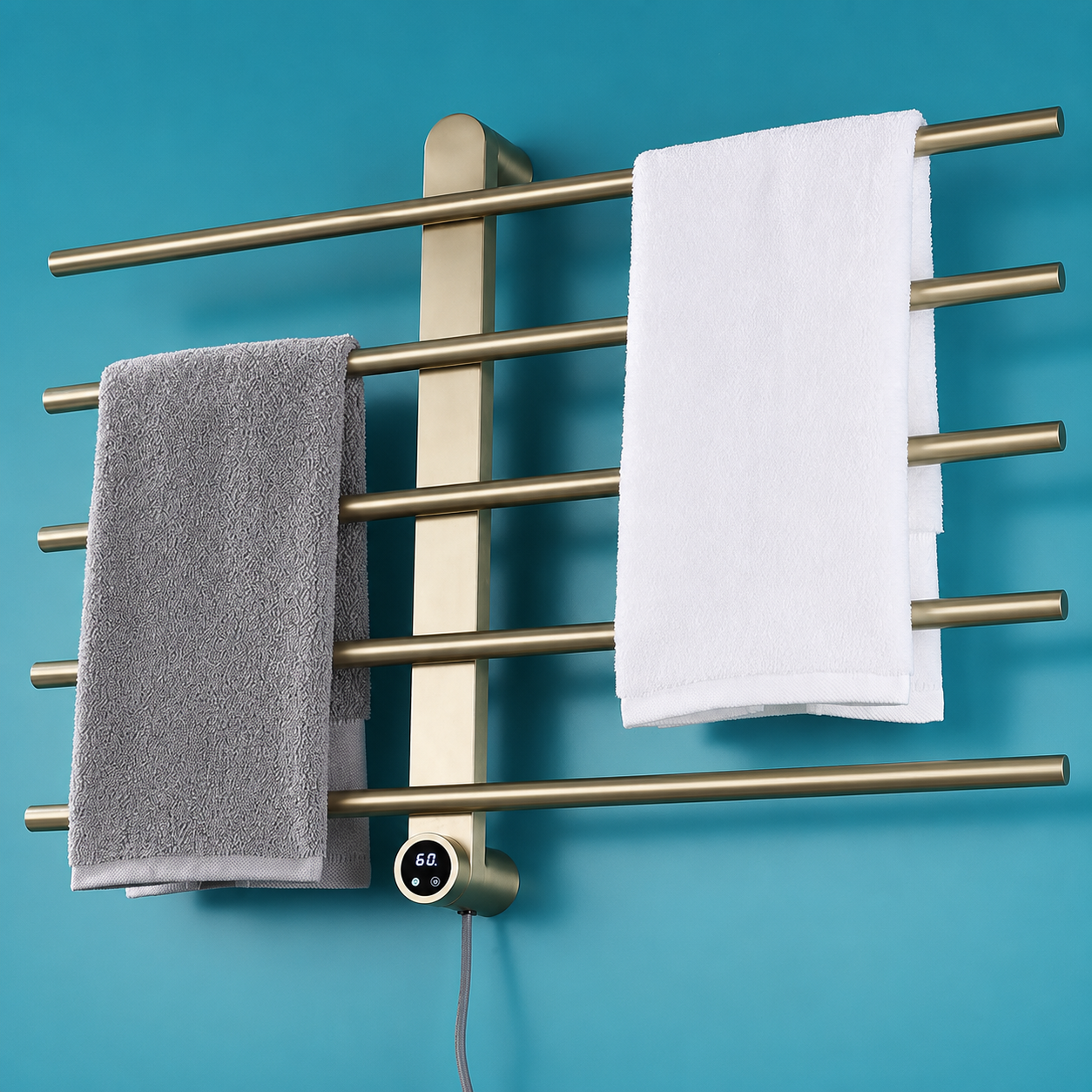Wall-Mounted Electric Heated Towel Rack with Digital Temperature Control 5 Bars