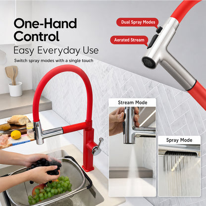 Pull-Down Kitchen Faucet with Flexible Spout and Single Handle