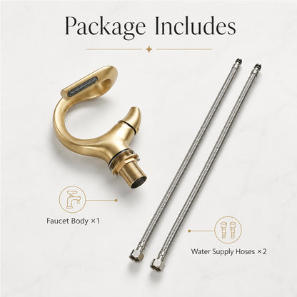 Brass Waterfall Bathroom Sink Faucet with Sculptural Design