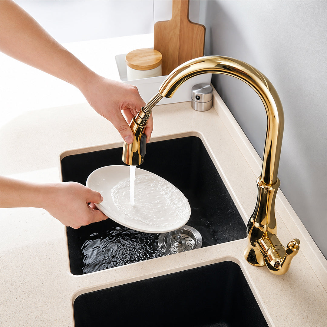 High-Arc Pull-Out Kitchen Faucet with Dual-Function Sprayer and 360° Swivel Spout