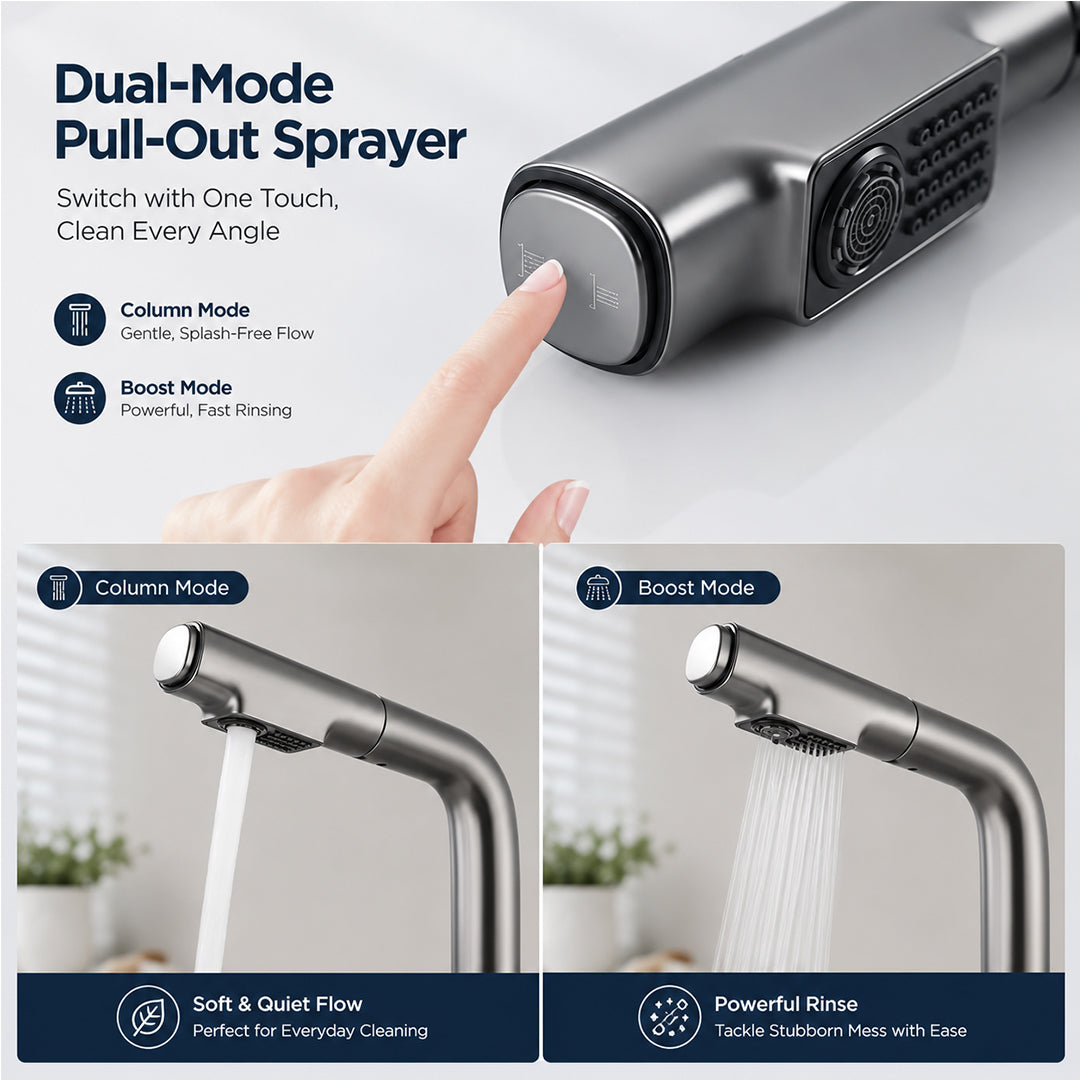 Digital Temperature Display Pull-Out Bathroom Faucet with Handheld Sprayer