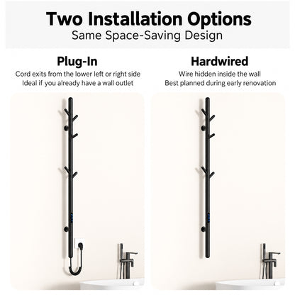 Electric Heated Towel Rack with Hooks, Wall-Mounted Towel Warmer with Touch Control