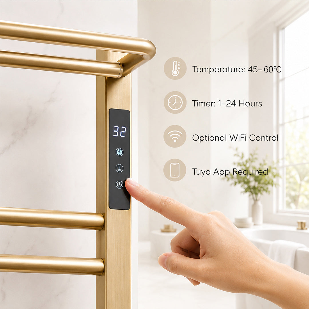 Wall Mounted Heated Towel Rack with Top Shelf, Timer & Temperature Control