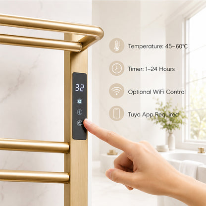 Wall Mounted Heated Towel Rack with Top Shelf, Timer & Temperature Control