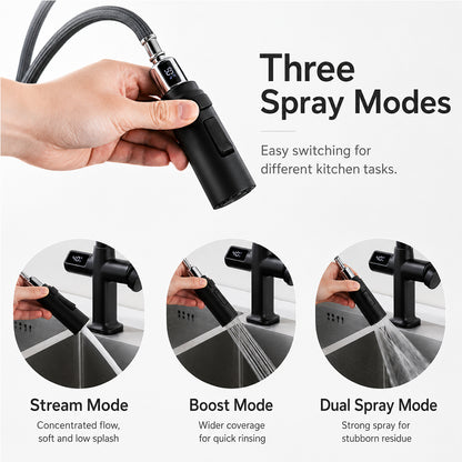 Digital Display Pull-Out Kitchen Faucet with 3 Spray Modes
