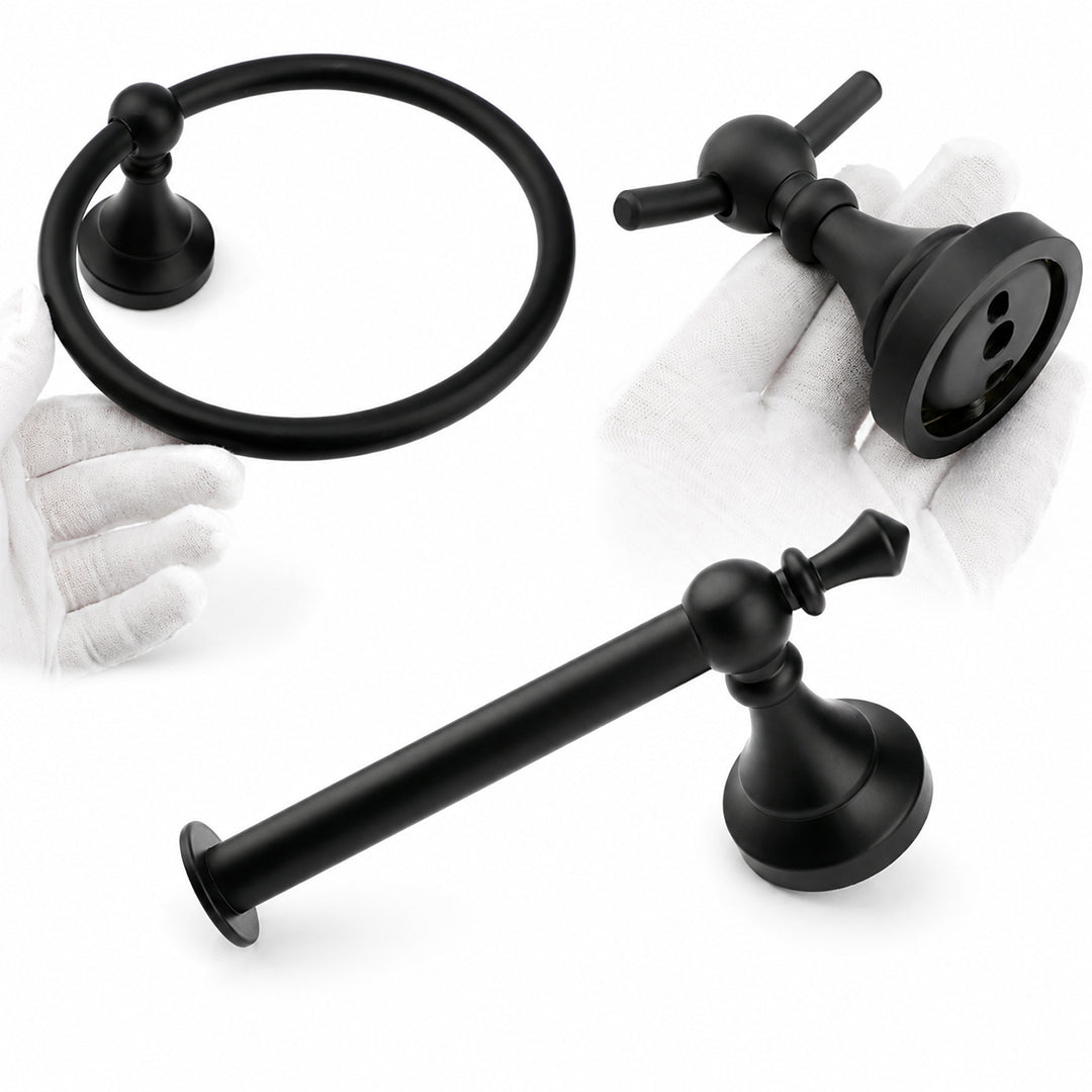 5-Piece Wall-Mounted Bathroom Hardware Set with Towel Bar, Ring & Hooks