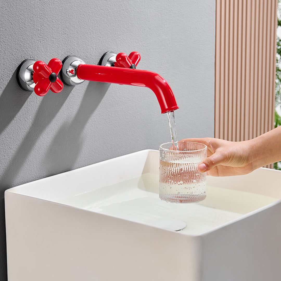 Wall-Mounted Bathroom Sink Faucet with Cross Handles