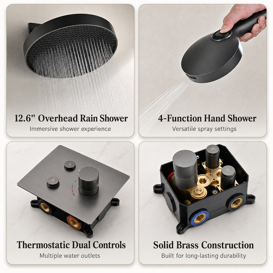 Concealed Shower System with Rainfall Shower & Multi-Mode Handheld Spray