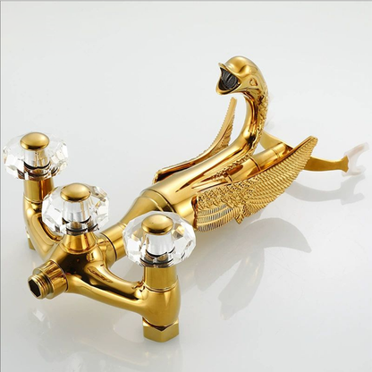 Luxury Swan Freestanding Bathtub Faucet with Handheld Shower  Polished Gold Finish