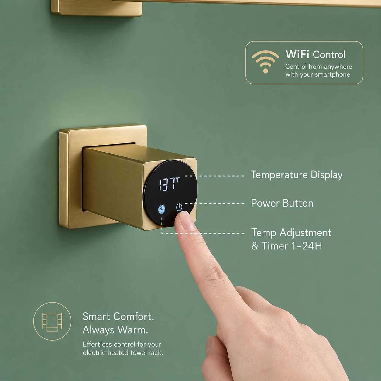 Swivel Electric Heated Towel Rack with Smart Timer