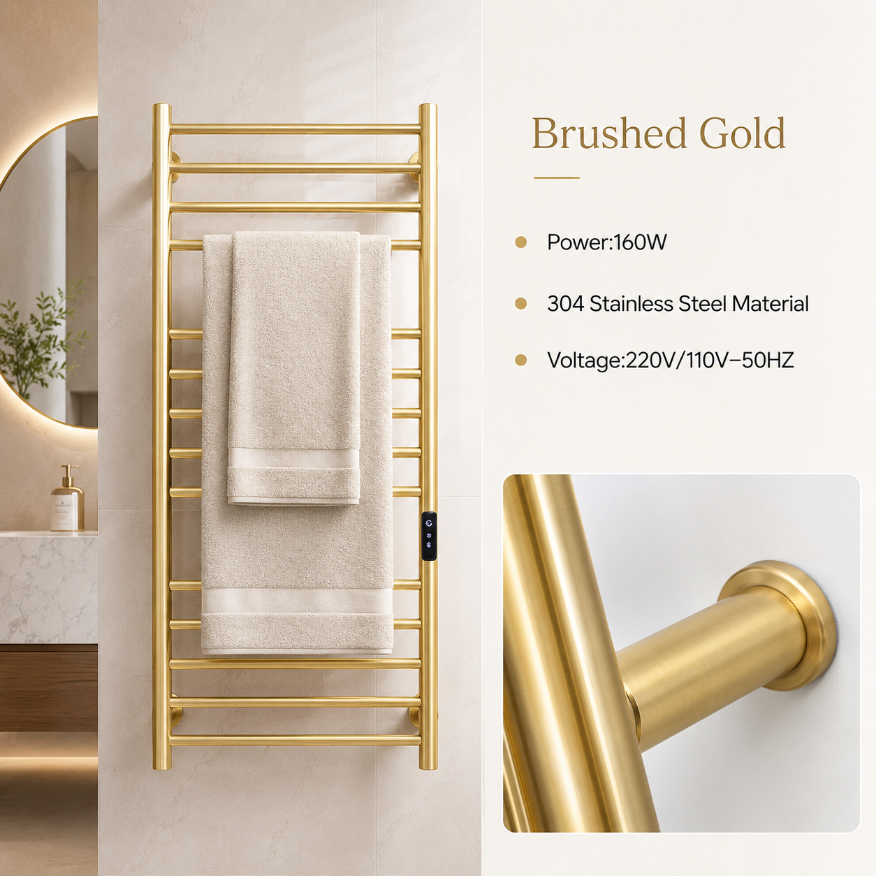 Luxury Smart Electric Heated Towel Rack with Digital Temperature Control – Modern Wall Mounted Bathroom Towel Warmer