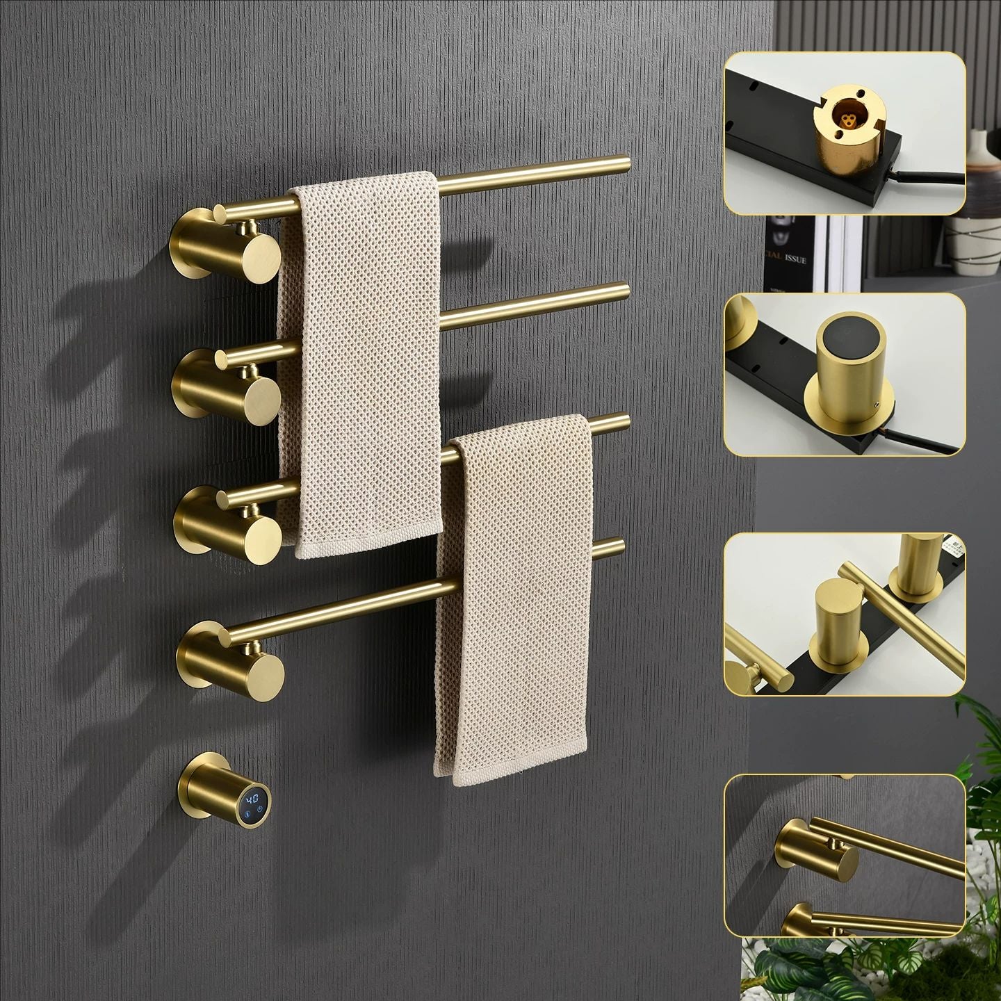 Wall Mounted Electric Heated Towel Rack with Swivel Bars Towel Warmers