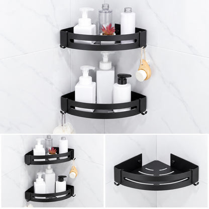 Black Wall-Mounted Bathroom Hardware Set with Towel Racks, Corner Shelves & Toilet Accessories