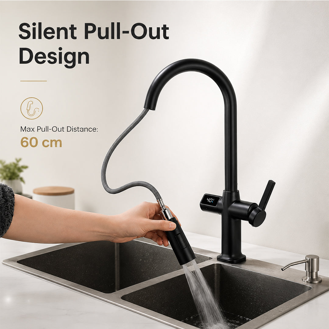 Digital Display Pull-Out Kitchen Faucet with 3 Spray Modes