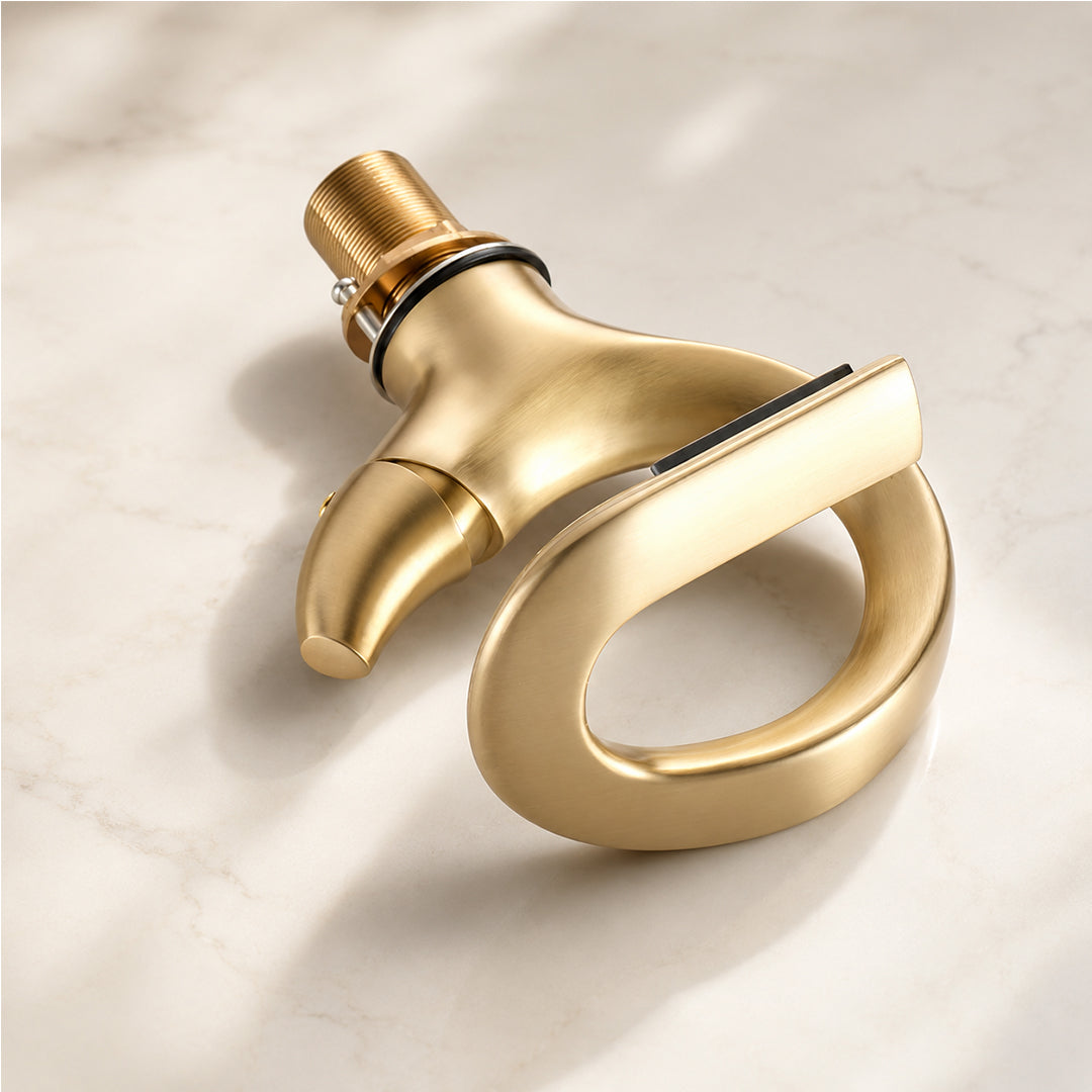 Brass Waterfall Bathroom Sink Faucet with Sculptural Design