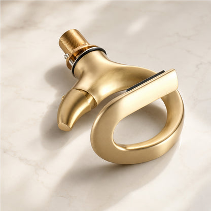 Brass Waterfall Bathroom Sink Faucet with Sculptural Design